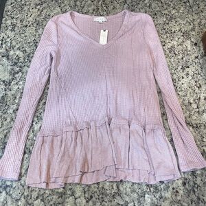 Anthropologie Pink Ruffle Hem Blouse